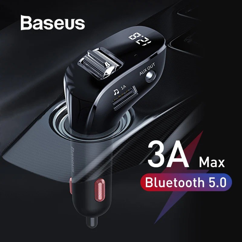 Tẩu sạc nhanh 3A tích hợp kết nối nghe nhạc mp3 qua bluetooth, USB và cổng AUX 3.5 chính hãng BASEUS Streamer