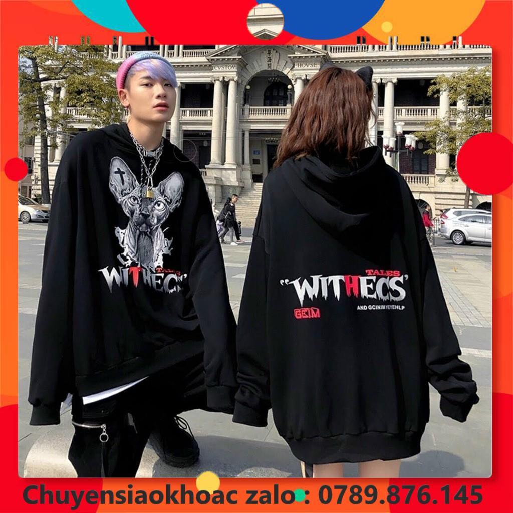 Áo khoác nam nữ nỉ ngoại chui đầu hoodie in báo đen