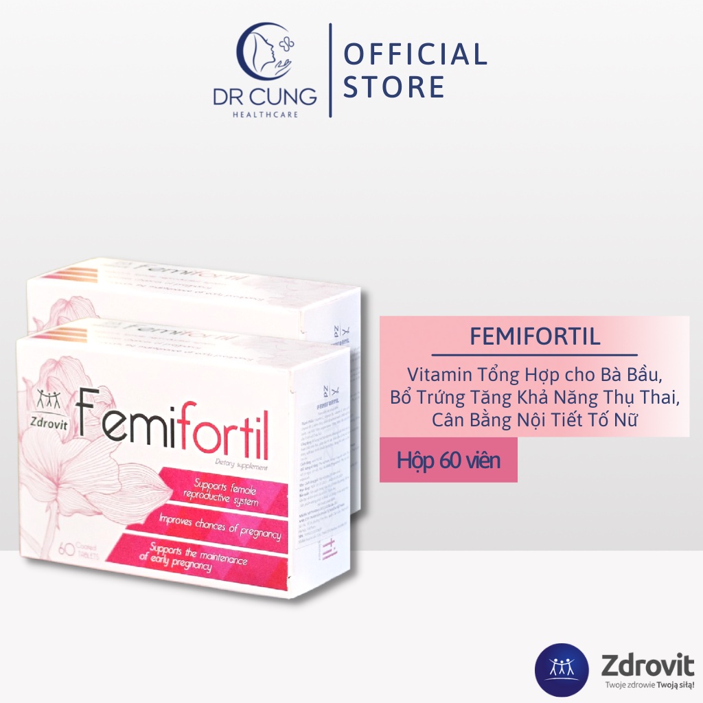 Femifortil - Vitamin Tổng Hợp Cho Bà Bầu, Bổ Trứng Tăng Khả Năng Thụ Thai, Cân Bằng Nội Tiết Tố Nữ (60V) [Chính Hãng]