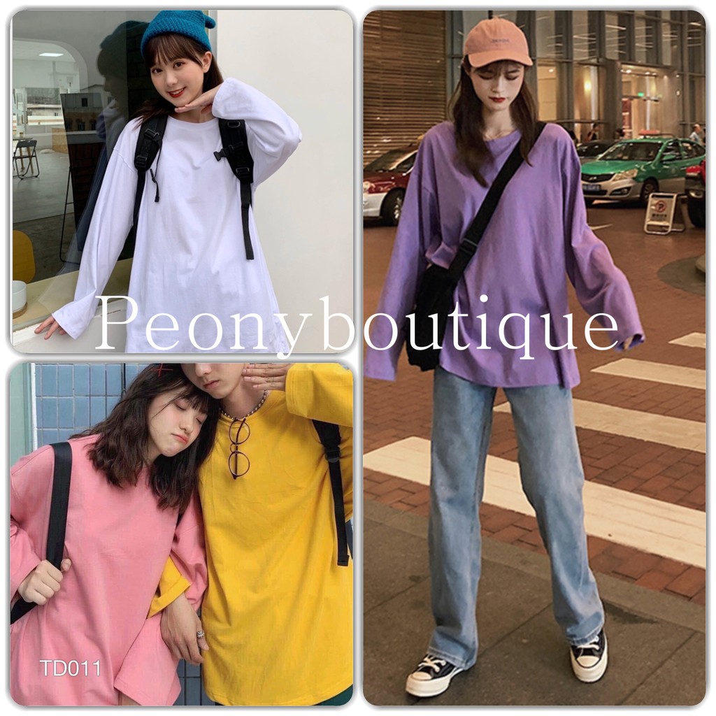 Áo Thun Trơn Smooth Unisex 🌸 Phông dài tay cổ tròn form rộng dáng suông màu Đen | Trắng | Tím | Hồng | Vàng Ulzzang 🌸 | BigBuy360 - bigbuy360.vn