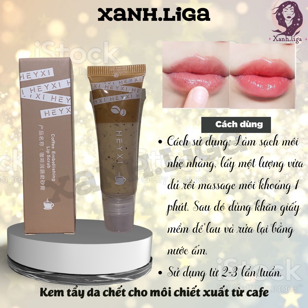 Tẩy tế bào chết môi HEYXI Coffee Lip Scrub 15g dưỡng ẩm, tẩy da chết môi cafe Xanh.liga