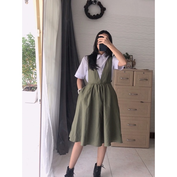 Đầm yếm xanh rêu - DAM023