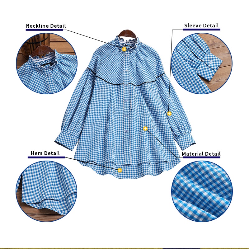 Áo kiểu ZANZEA cổ tròn dáng rộng in họa tiết sọc ca rô phối nút cài thời trang công sở dành cho nữ