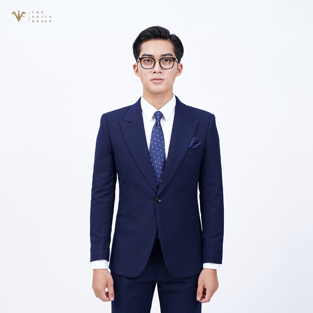 Bộ vest nam xanh sẫm, suits sartorial, 1 khuy 2 túi, form ôm The Suits House