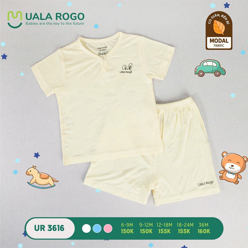 UALA ROGO - Bộ cộc tay cổ tim vải Modal sợ sồi siêu mát size 6m-36m