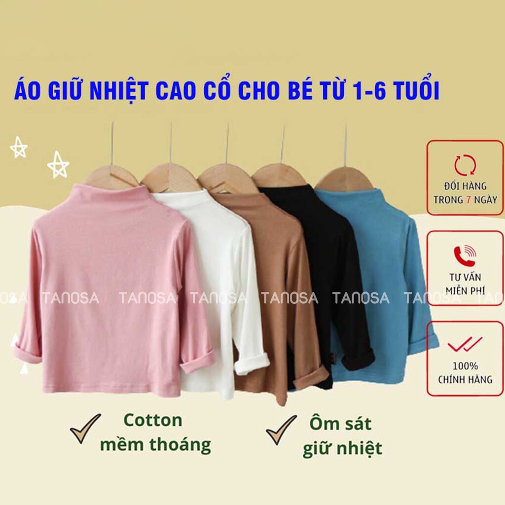 Áo giữ nhiệt cho bé chất dẻo cao cổ dài tay thu đông TANOSA nhiều màu bé trai, bé gái từ 1-5 tuổi