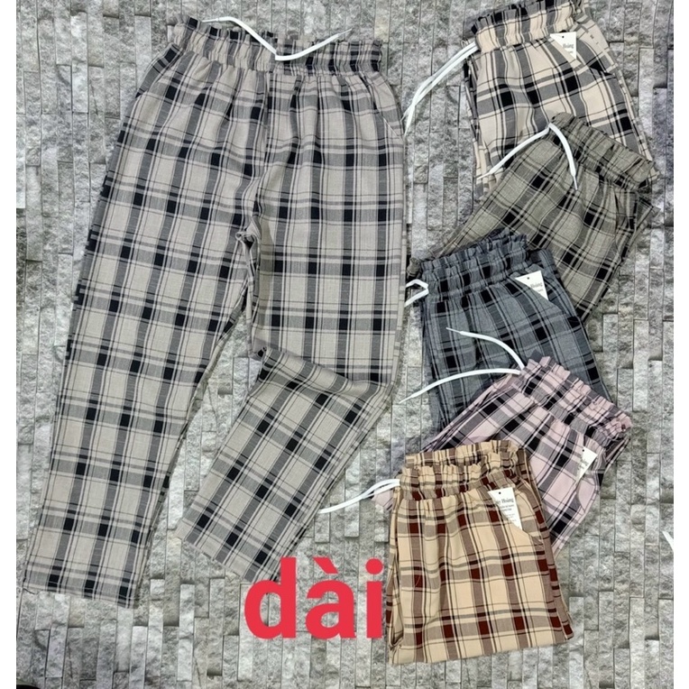 Quần vải sọc caro dài