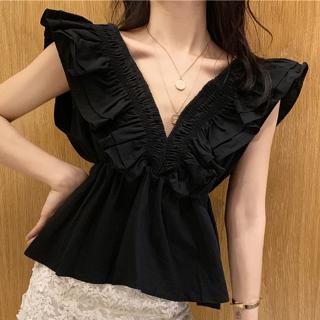 Áo Sơ Mi Cổ Chữ V Tay Cánh Tiên Thời Trang Mùa Hè Cho Nữ