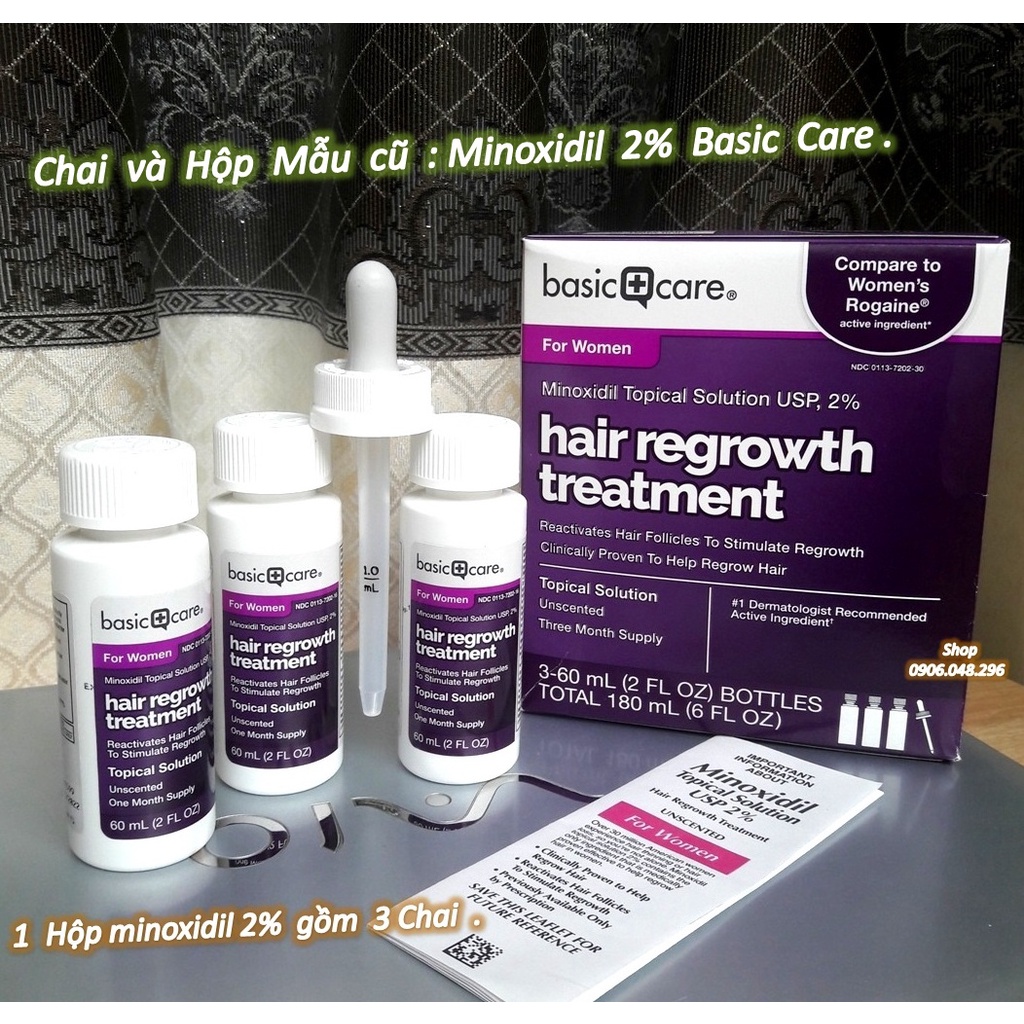 Minoxidil 2%  Basic Care USA  Amazon ( cho Nữ ) dung dịch thoa Mọc tóc , lông mày , Chân mày ... - 1 Chai với 60 ml .