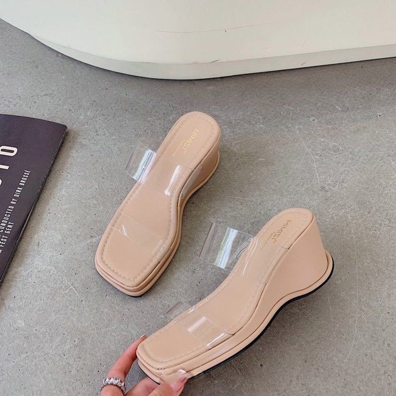 Dép đế xuồng IELGY phối quai trong suốt thời trang cho nữ