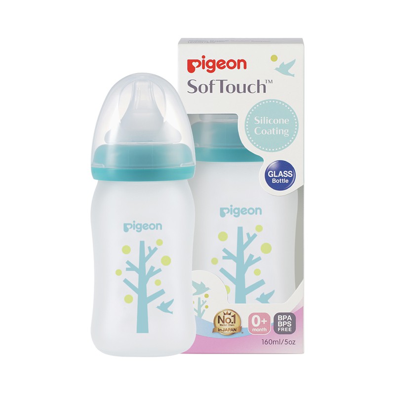 Bình sữa thủy tinh Pigeon plus cổ rộng bọc silicon 160ml-240ml siêu bền siêu nhẹ