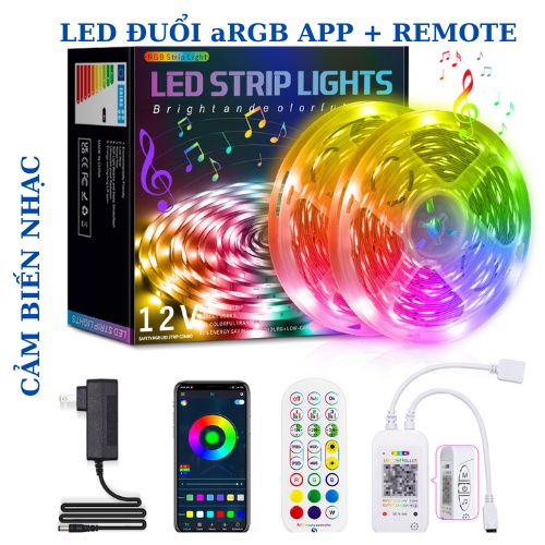 Đèn led trang trí nháy đuổi phòng ngủ ARGB cảm biến âm thanh hiệu ứng chuyển động sóng nhạc mic tiktok phòng ngủ app