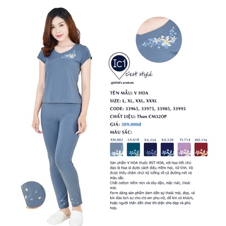 Bộ mặc nhà cotton V Hoa Gia Hồi Quần dài size XXL