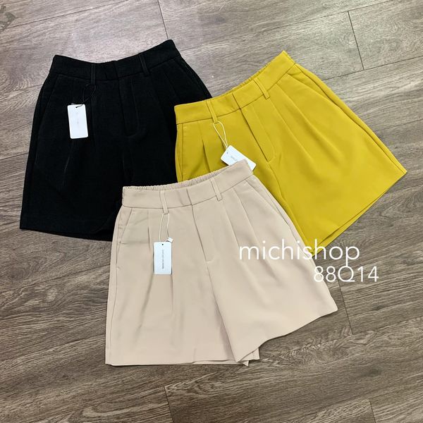 Quần short vải lưng chun ống rộng cạp cao-88Q14