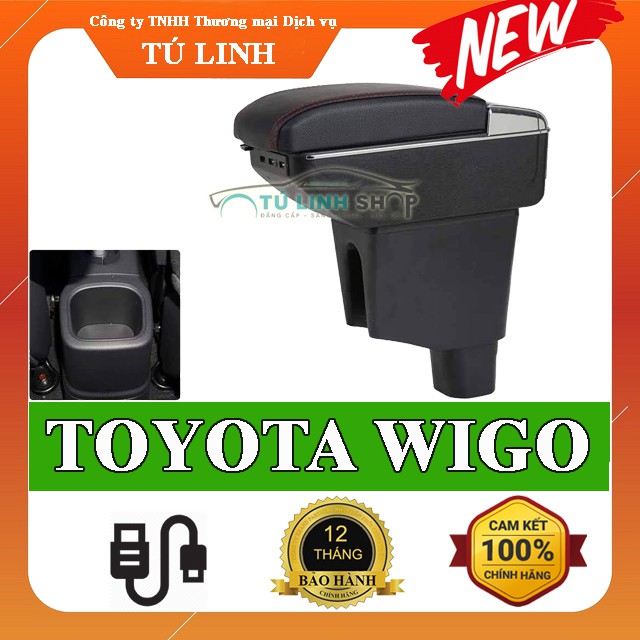 Hộp tỳ tay xe TOYOTA WIGO cao cấp tích hợp cổng sạc USB - Bảo hành 12 tháng