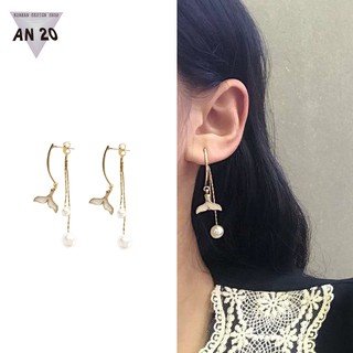 Bông tai dáng dài họa tiết đuôi cá phối ngọc