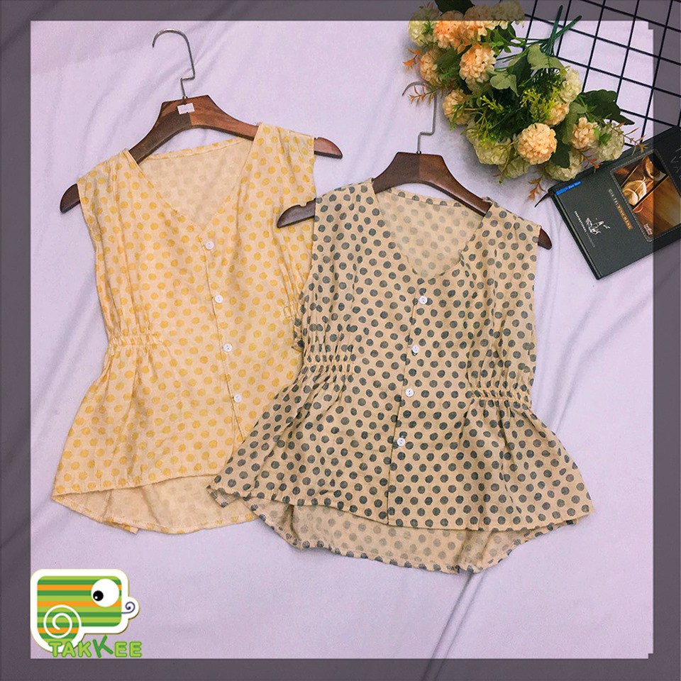 SM160-ÁO SƠ MI THỜI TRANG NỮ CHẤM BI TO KIỂU ÁO ĐUÔI CÁ