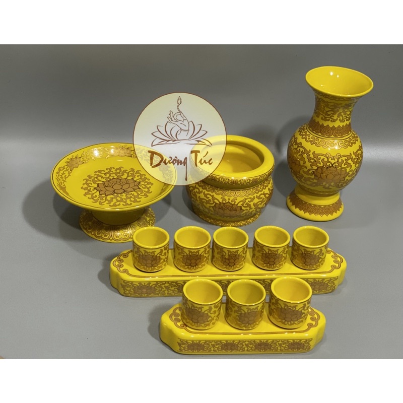Án Năm Ly Nước Thờ Cúng Bằng Sứ nhiều màu
