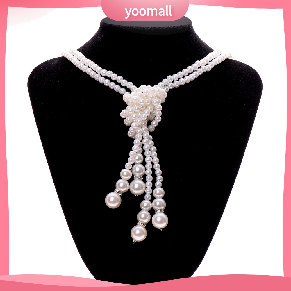 Bộ 2 Vòng cổ Dài Hai Lớp Đính Ngọc Trai Giả Cho Nữ