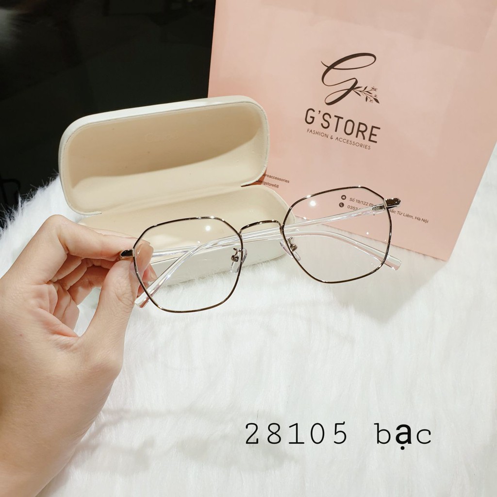 Gọng kính thiết kế dáng mắt lục giác Qiwa Eyewear 28105, Gọng kính viền kim loại nữ có thể cắt mắt kính cận