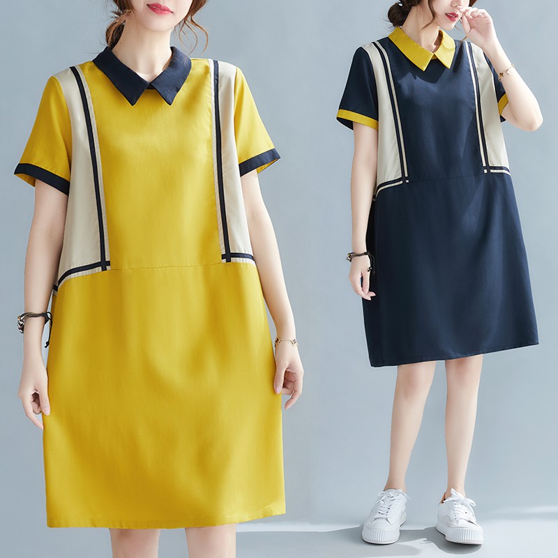 B395 Đầm bigsize dáng suông cổ sơ mi phối màu trẻ trung