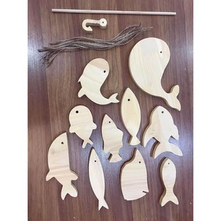 Bộ câu cá bằng gỗ thông (chưa tô màu), đồ chơi cho bé, an toàn sáng tạo