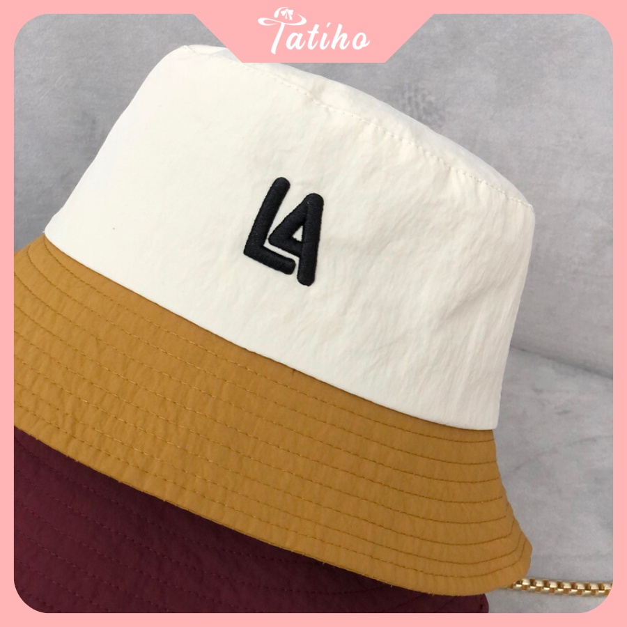 Mũ Bucket Retro Unisex Vành Ngắn Phối Hai Màu Chất Cotton Họa Tiết LA Phong Cách Cá Tính Thời Trang Hàn Quốc - Mã NV041