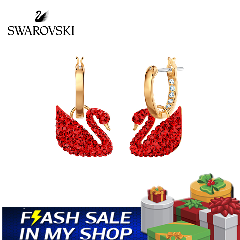 FLASH SALE 100% Swarovski Bông Tai Cá Tính Nữ Red Swan ICONIC SWAN Niềm đam mê và sức sống FASHION Earrings trang sức đeo Trang sức