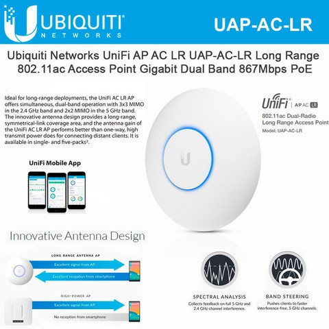 (XÃ HÀNG) Bộ phát wifi Ubiquiti UniFi AP-AC-LR băng tần kép 2.4 - 5GHz 1317Mbps - FPT phân phối