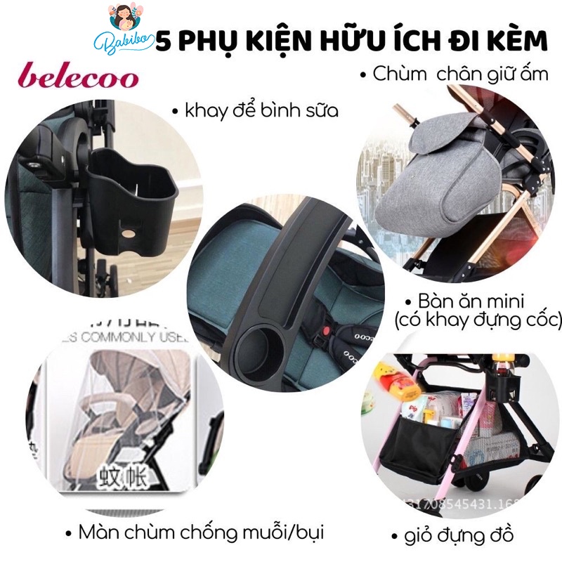 Xe đẩy gấp gọn 2 chiều Babibokids, xe đẩy chính hãng Belecoo A8 có mái che cho bé phù hợp cho trẻ sơ sinh đến 5 tuổi