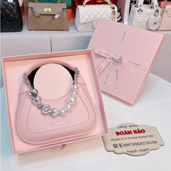 Túi Xách Nữ CNK Màu Hồngsize 19cm Charles Kèm Nơ Mẫu Mới 2022 Full Box Xịn Sò