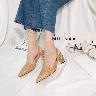 Slingback Colee Gót Nhập Bít Da Sần