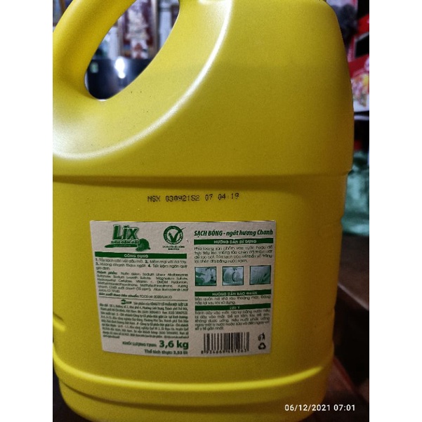Nước rửa chén Lix chanh 3.6kg
