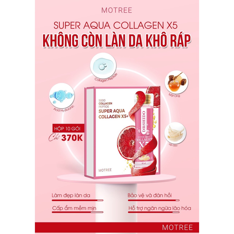 [Mã SGTTC30K giảm 30K] Nước Collagen Yến Sào Motree Super Aqua Collagen X5 1 HỘP 10 gói