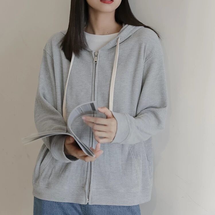 Áo Khoác Hoodie Mỏng Tay Dài Dáng Rộng Màu Sắc Xinh Xắn Cho Nữ