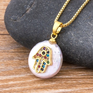 Vòng cổ đồng mặt bàn tay hamsa đính đá cz thời trang mới cho nữ