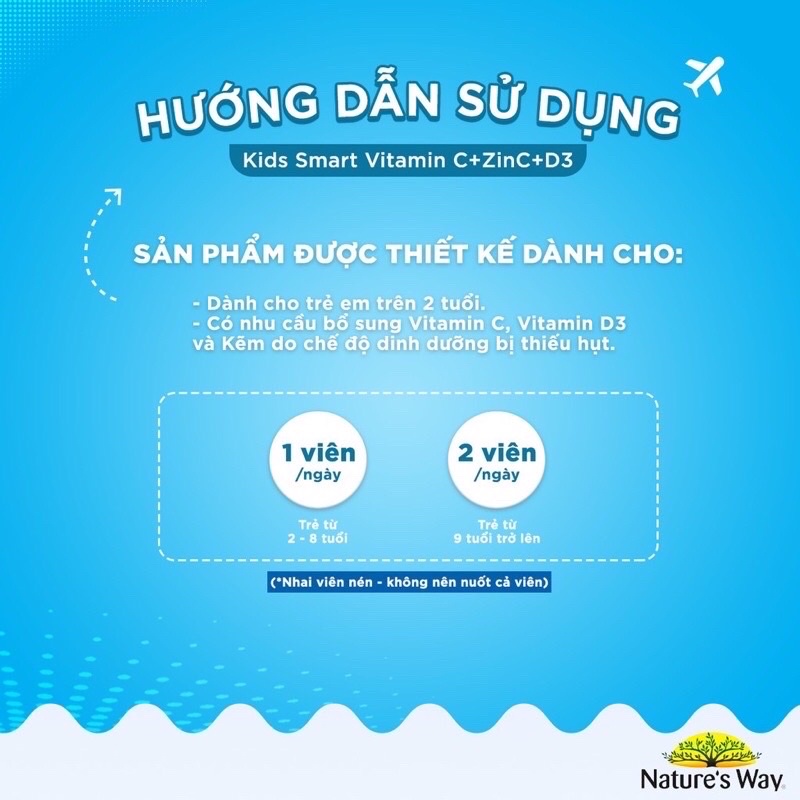 [ Chính hãng] Viên nhai Nature's Way Kids Smart Vitamin C+ZinC + D3 Chewables ( Úc )