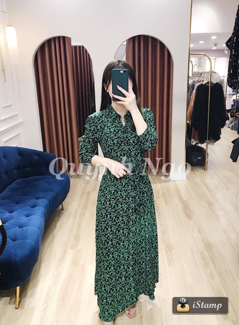 Đầm zara hoa xanh