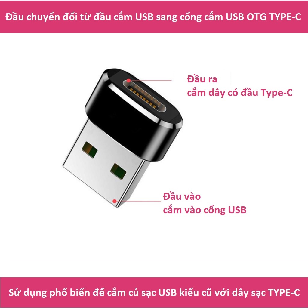 Đầu chuyển đổi USB sang Type C khung hợp kim nhôm sạc truyền dữ liệu tốc độ cao