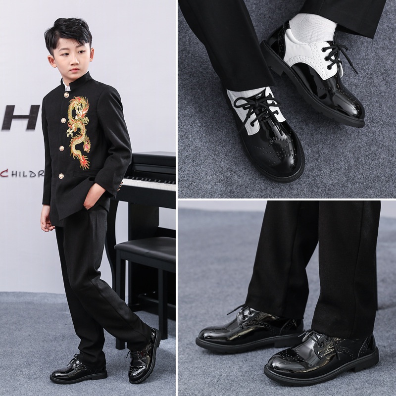 1-12Year Kids Leather Shoes Boy British Style Black Formal Shoes Big Size Lightweight Children Student School Shoe