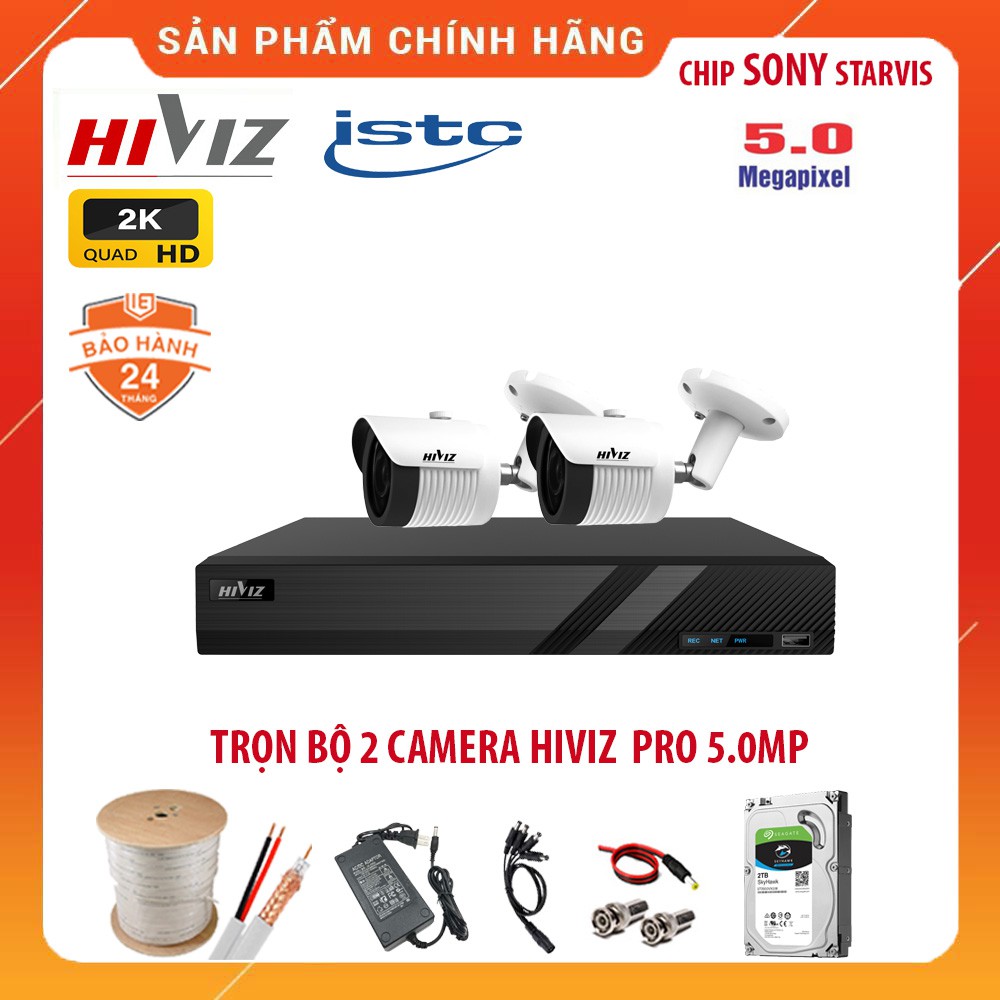 Trọn Bộ 4 Camera giám sát HIVIZ Pro 5.0MP {2K} Siêu nét -  Kèm HDD, Đầy đủ phụ kiện lắp đặt