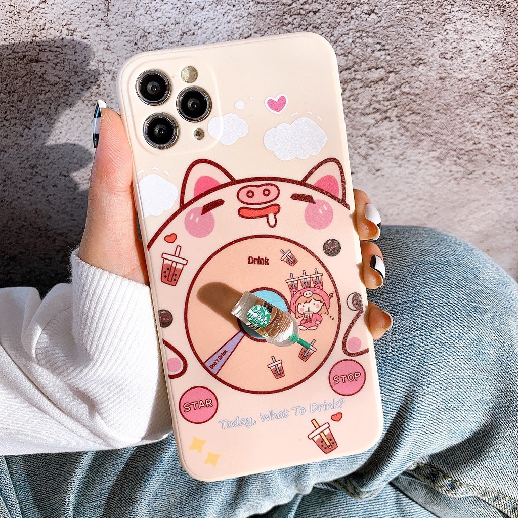 Ốp Lưng Silicon Bảo Vệ CAMERA Hình Nổi Pig Eating - Gắn Phụ Kiện Xoay 3D - E060