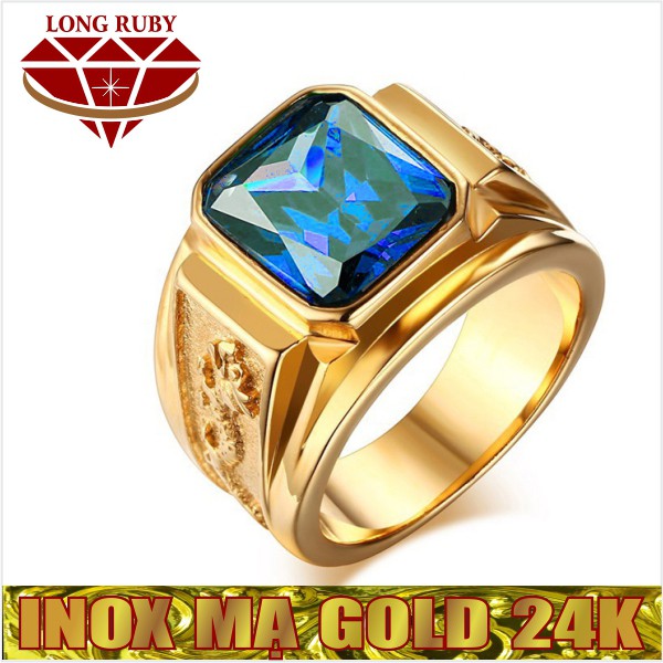 Nhẫn nam rồng Titan mạ vàng đá xanh dương, đỏ, đen, xanh lá