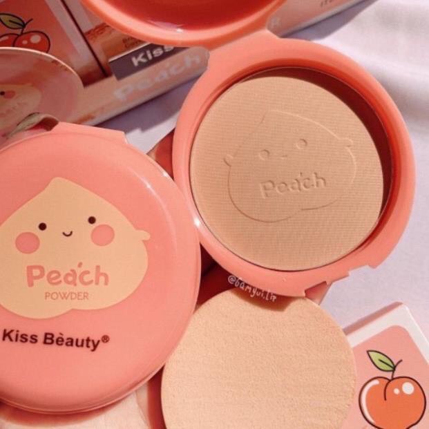 Phấn phủ kiềm dầu trái đào kiss Beauty – Phấn nén lâu trôi chính hãng Peach Powder PN01