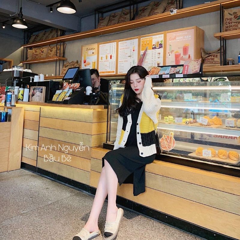 Áo khoác cardigan len dài tay phối khuy xinh xinh QC HÀNG SẴN