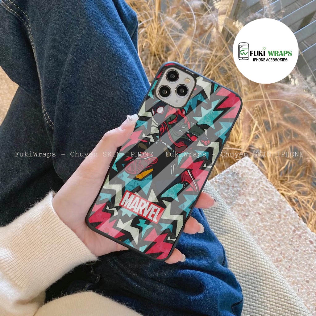 Ốp Lưng Kính Cường Lực / Case Spiderman Chống Vỡ Dành Cho 13ProMax 11ProMax 12ProMax X XS XSMAX  Fukishop