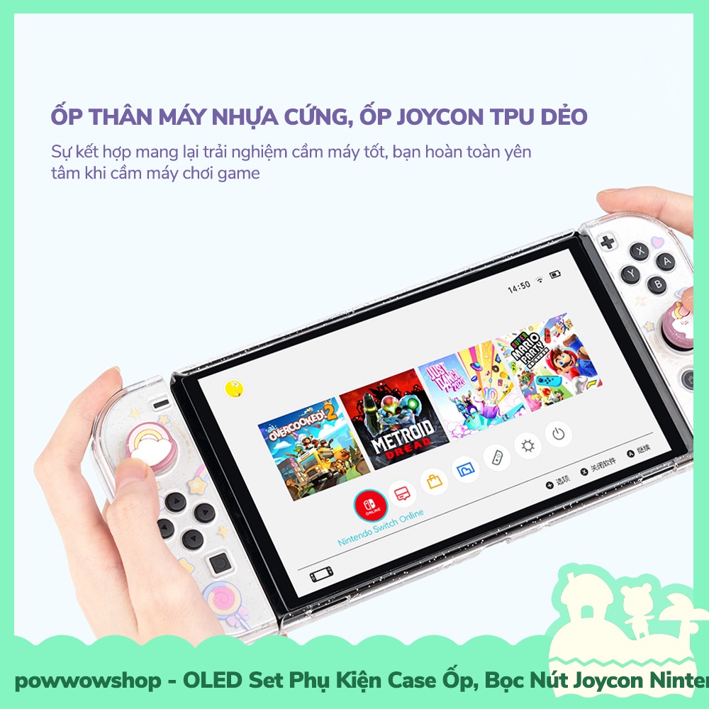 [Sẵn VN - Hỏa Tốc] Oled Set Phụ Kiện Case Máy, Nút Bọc Analog Joycon Nintendo Switch Phong Cách Unicorn Rainbow