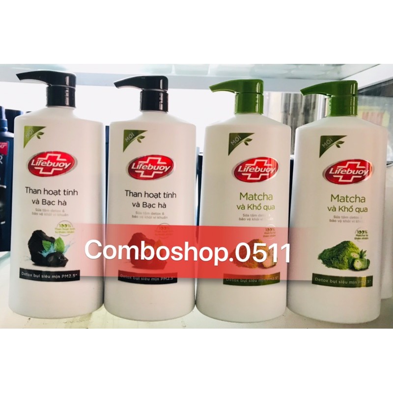 Sữa tắm Lifebuoy matcha & khổ qua, than hoạt tính & bạc hà chai 850g