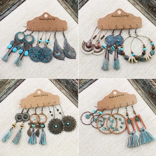 Set 3 Đôi Bông Tai Boho Tông Xanh