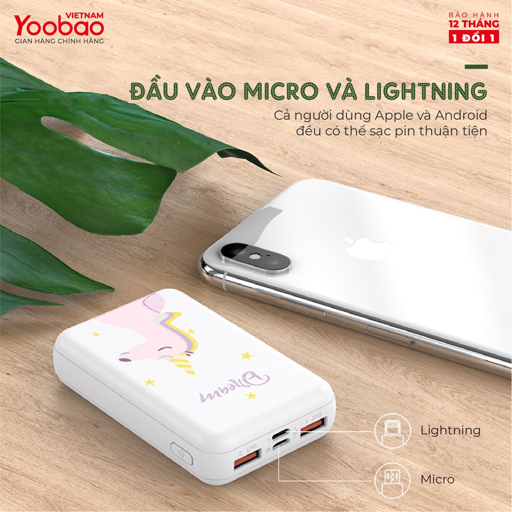 Pin Sạc dự phòng10000mAh YOOBAO P10W - 2 cổng USB sạc đồng thời 2 thiết bị - Nhỏ gọn và an toàn cho điện thoạia